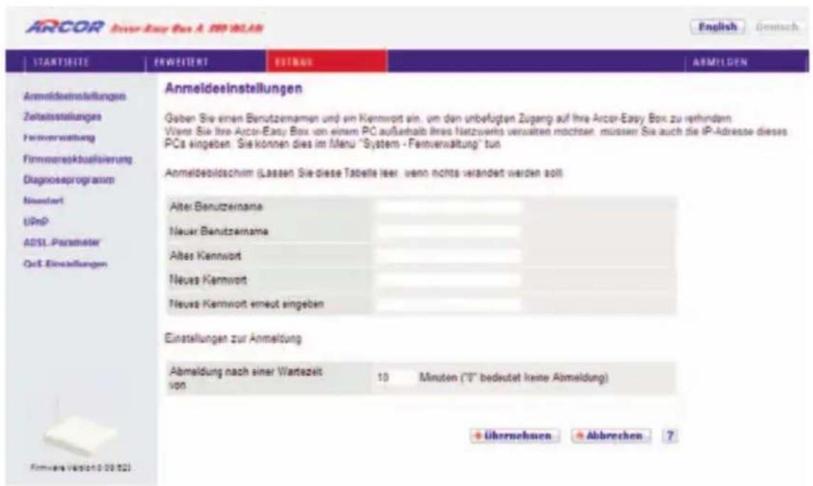 Arcor Easy Box A 300 WLAN - 773322Anmeldeeinstellungen - 1