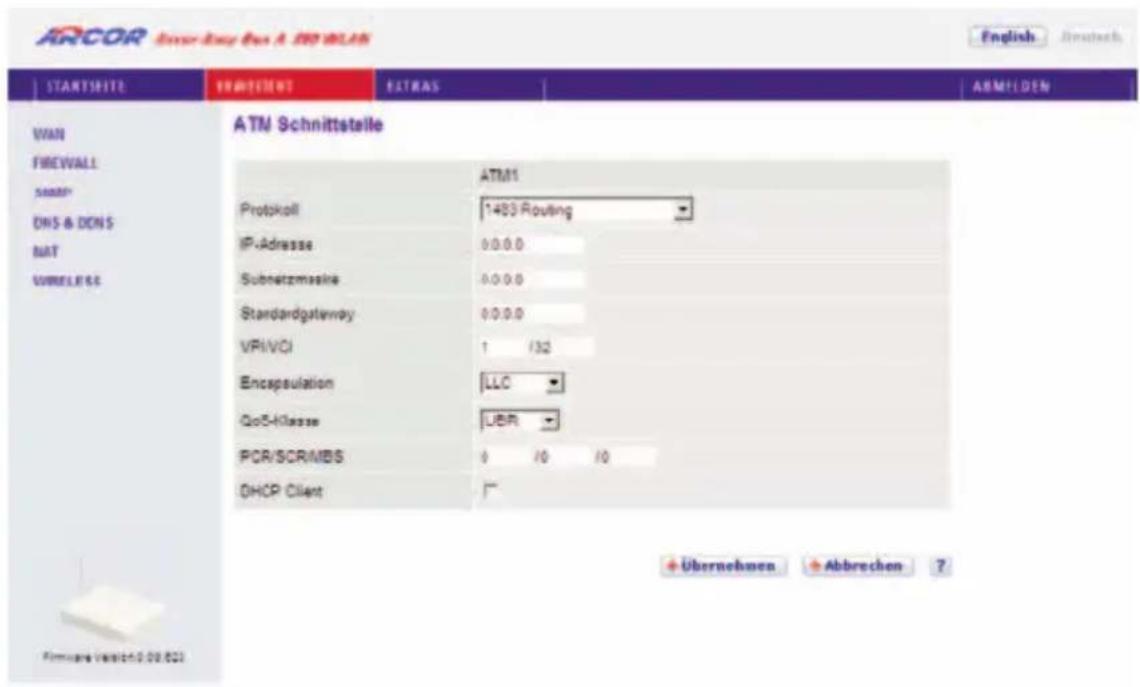 Arcor Easy Box A 300 WLAN - ATM Schnittstelle: Protokoll 1483 Routing - 1