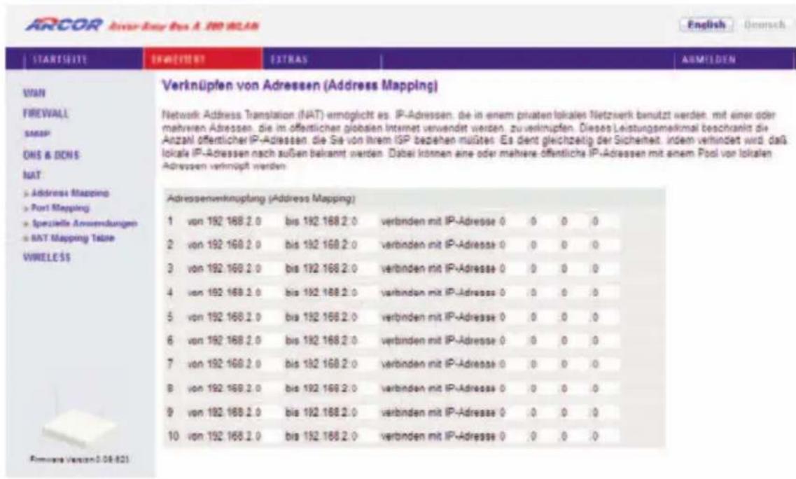 Arcor Easy Box A 300 WLAN - Verknüpfen von Adressen (Address Mapping) - 1