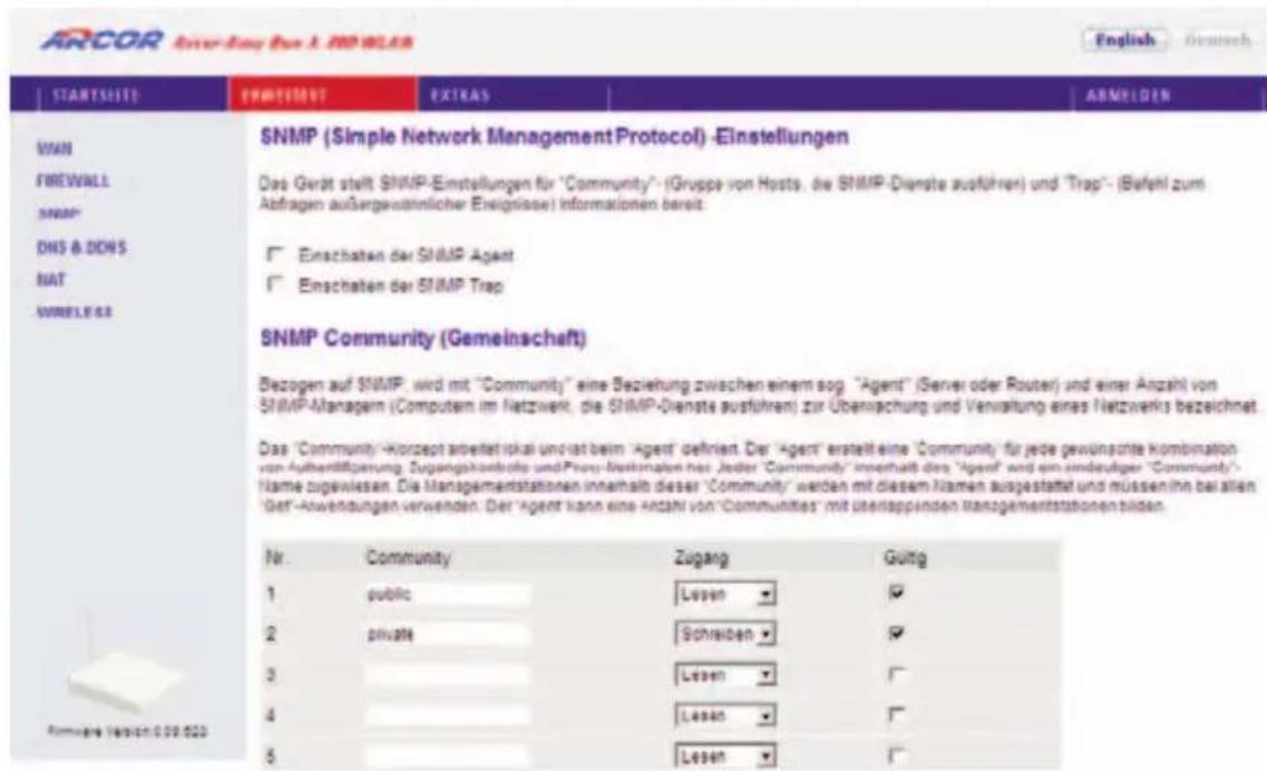 Arcor Easy Box A 300 WLAN - 77211SNMP-Einstellungen (Simple Network Management Protocol) - 1