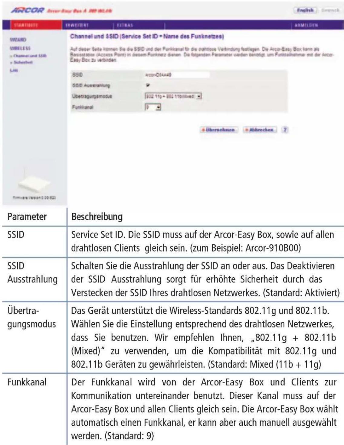 Arcor Easy Box A 300 WLAN - Channel und SSID - Wireless - 2