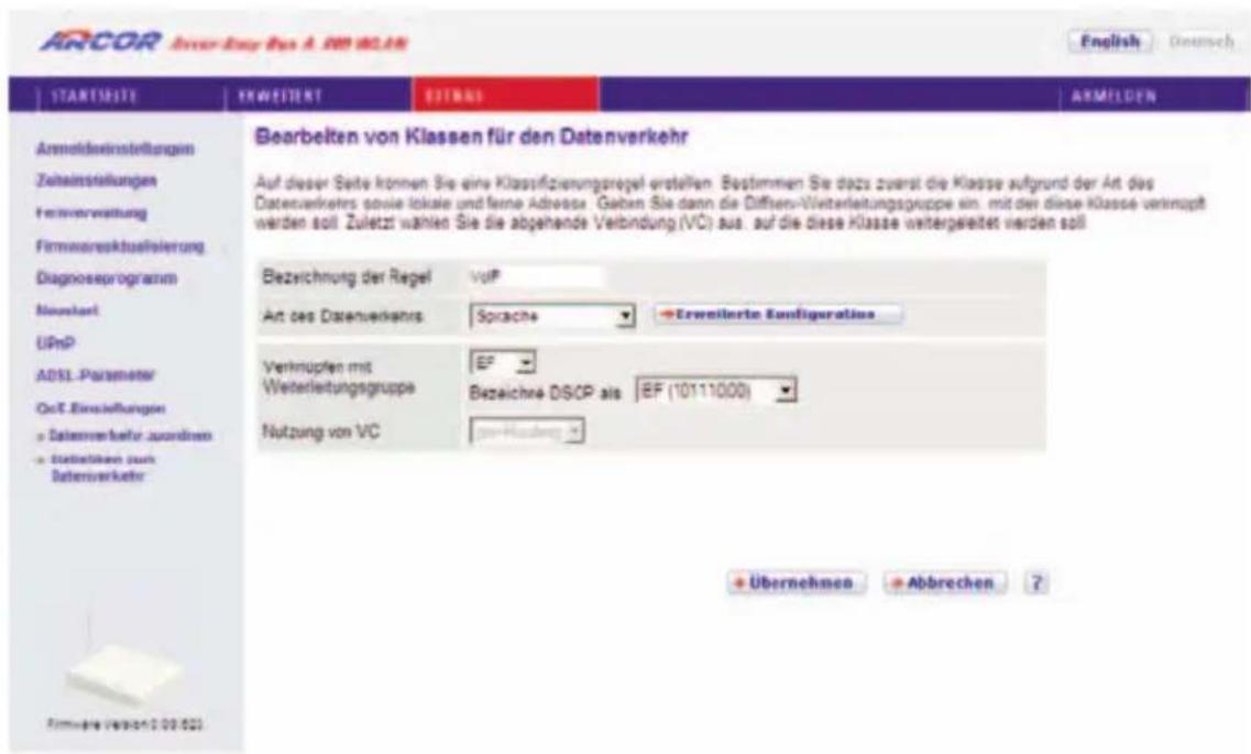 Arcor Easy Box A 300 WLAN - Bearbeiten von Klassen für den Datenverkehr - 1