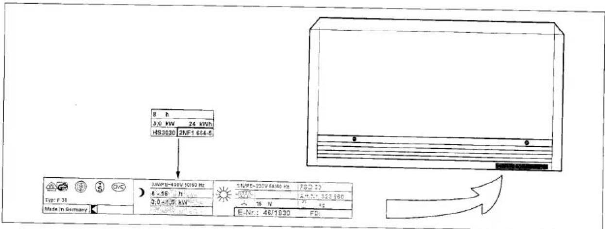 8 h 3,0 kW 24 kWh HS3030 ZNF1 664-5 Type: F 30 Made in Germany 3/NPE-450V 50/60 Hz 8 - 16 h 3,0 - 1.5 kW E-Nr.: 46/1830 FD: 1/NPE-220V 50/60 Hz FSD 20 A.T.M.: 323 980 15 W E-Nr.: 46/1830 FD: