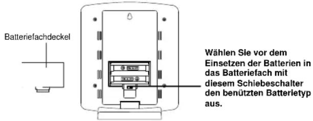 Techno Line WS-6010 - Benutzung normaler (nicht wieder aufladbarer) Alkali-Batterien: - 1