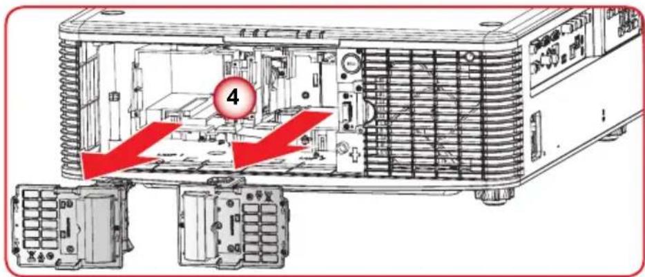 Technical diagram of an industrial machine with labeled components and red arrows indicating flow or movement.