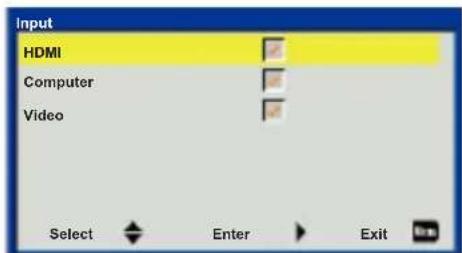 Input HDMI Computer Video Select Enter Exit