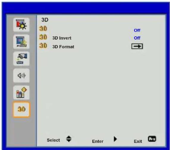 3D 3D 3D Invert 3D Format Off Off Select Enter Exit
