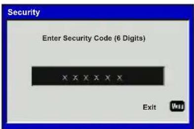 Security Enter Security Code (6 Digits) X X X X X X Exit