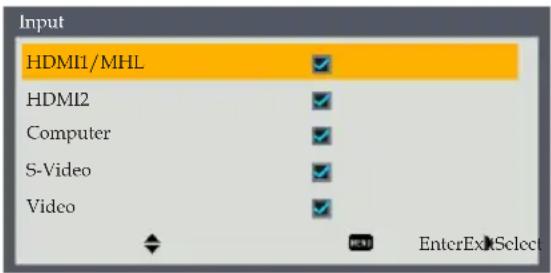 Input HDMI1/MHL HDMI2 Computer S-Video Video EnterExitSelect
