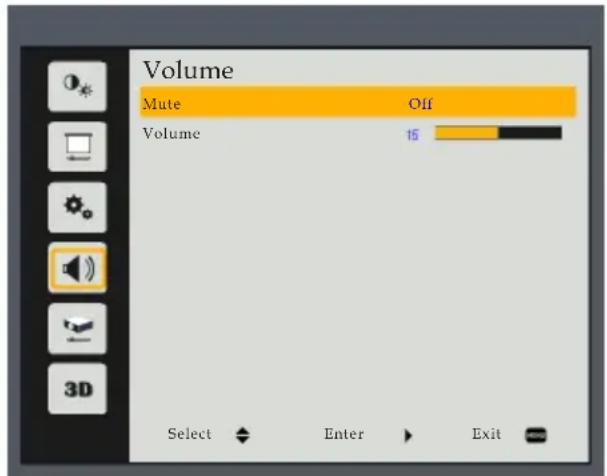 Volume Mute Off Volume 15 Select Enter Exit