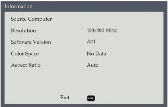 Information Source Computer Resolution 100x100 60Hz Software Version A01 Color Space No Data Aspect Ratio Auto Exit
