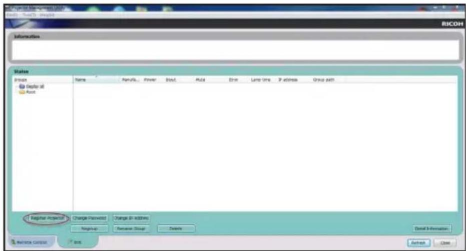 RICOH Information Status Group Display at Root Name Rename... Power Incl. Paste Drive Lamp line P address Onco path Register Password Change Password Change IP address Login Password Group Delete Data Information Network Campus Edit Address Close