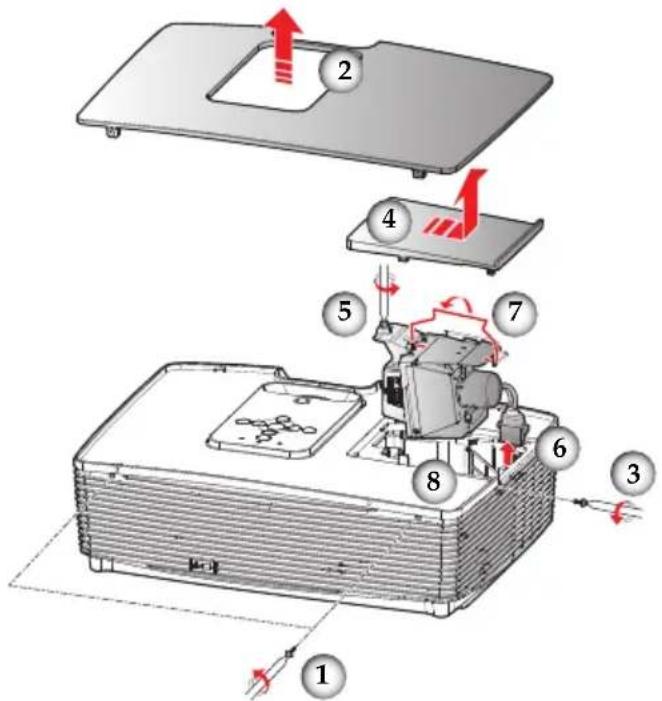 Technical diagram of a device assembly with numbered components and directional arrows indicating motion or movement.