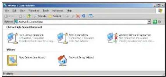 Network Connections File Edit View Insertion Tools Advanced Help Search Folders Address Network Connections LAN or High-Speed Internet Local Area Connection Commercial, Pre]|widest Broadcom Net Channel Only Ship... 2004 Connection Connected, Pre|widest 3004 Net Adapter Wireless Network Connection Net connected, Pre|widest Email(2) Wireless Web Link... Wizard New Connection Wizard Network Setup Wizard S objects