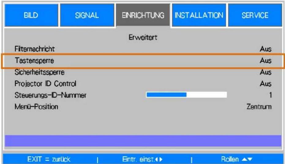 VIVITEK DX6731 - Steuertasten sperren - 1