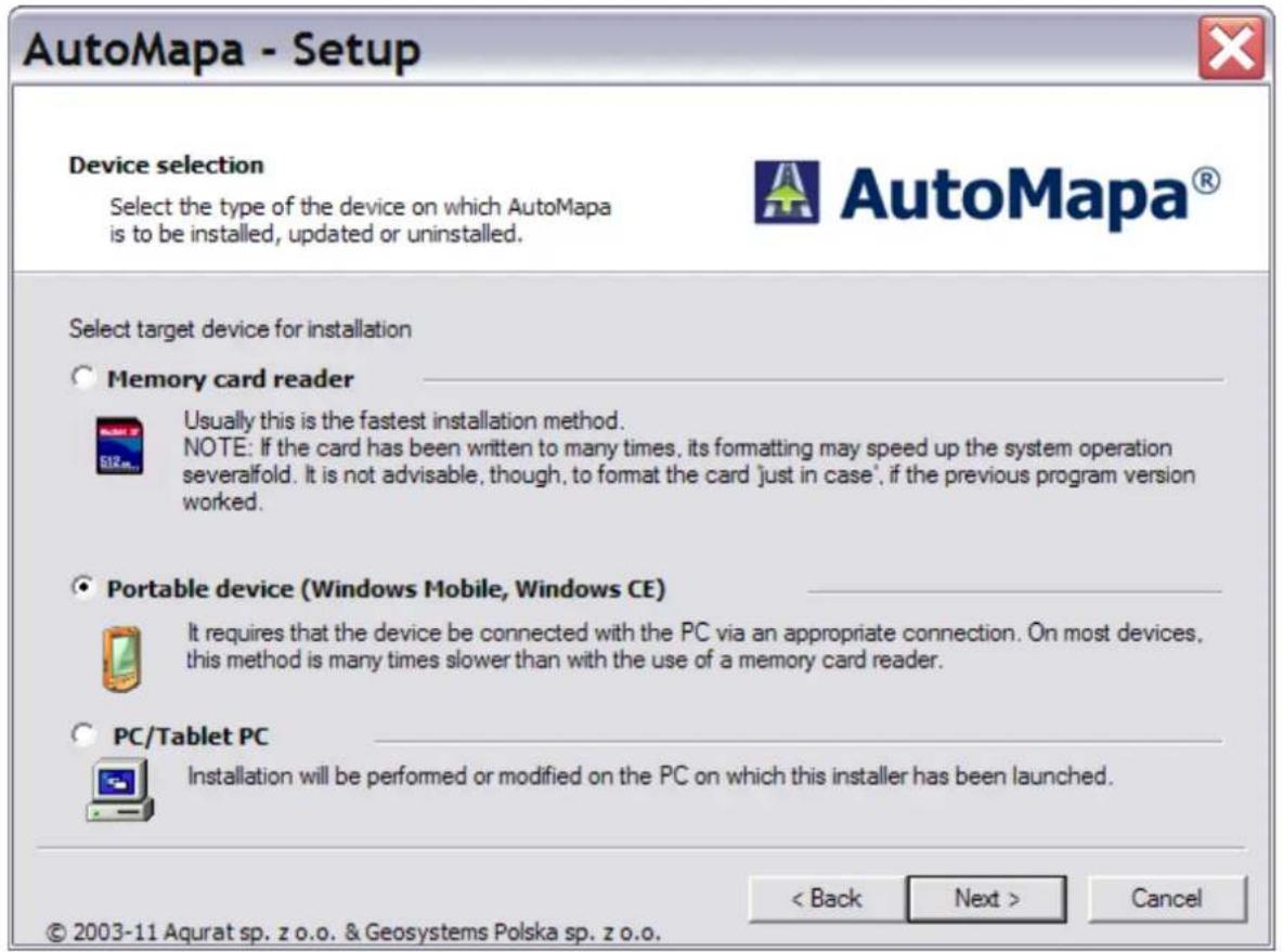 AutoMapa 6.8 - Selection of device - 1
