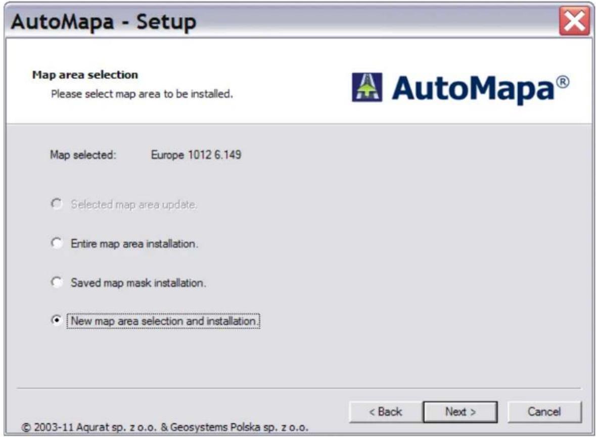 AutoMapa 6.8 - Selecting map area for installation - 1