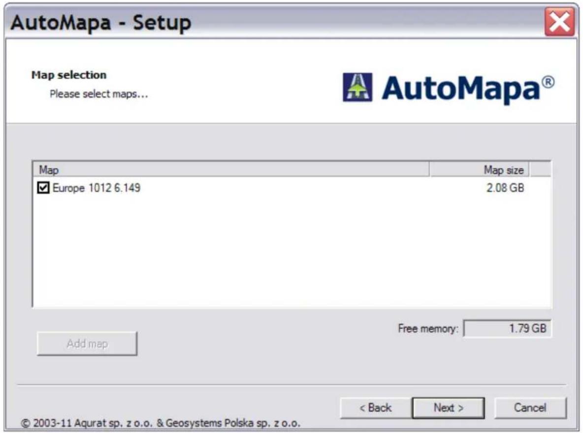 AutoMapa 6.8 - Selecting the map for installation - 1
