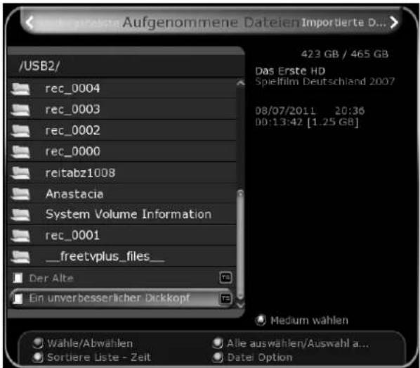 Arcon Titan 1010 HDTV - Wiedergabeliste (Aufgenommene Dateien) - 1