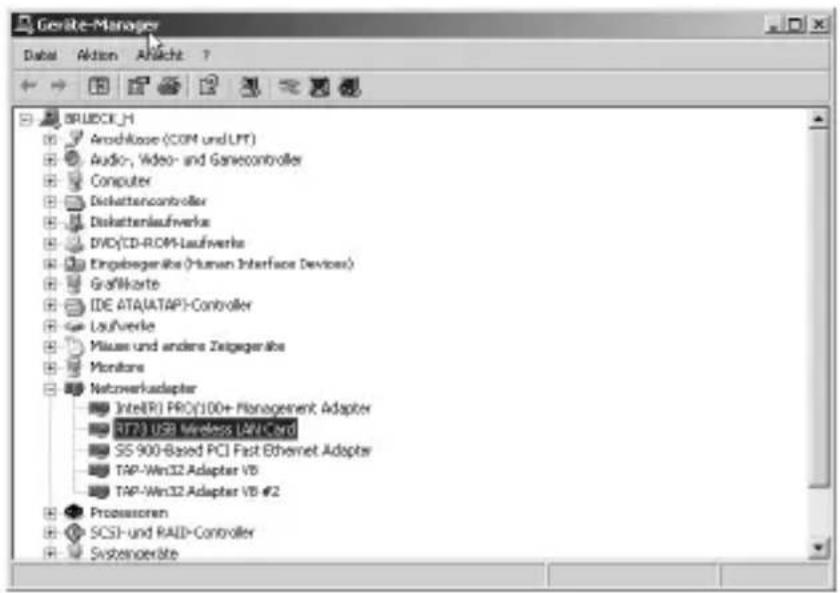 GErite-Manager Data1 Aktion Altacht ? BRUECK_H Arochloose (COM und LPT) Audio-, Video- and Gamecontroller Computer Diskattencontroller Diskattenlaufverks DVD/CD-ROM-Laufverks Eingebegenäfe (Human Interface Devices) Grafikwarte IDE ATA/ATAP1-Controller Laufverke Miaus und andere Zeitgegenäfe Monitors Netzwerkadapter Intel(R) PRO(100+ Management Adapter RT73 USB Wireless LAN-Cord SS 900-Based PCI Fast Ethernet Adapter TAP-Win32 Adapter VB TAP-Win32 Adapter VB #2 Processoren SCSI- und RAID-Controller Systemeräte