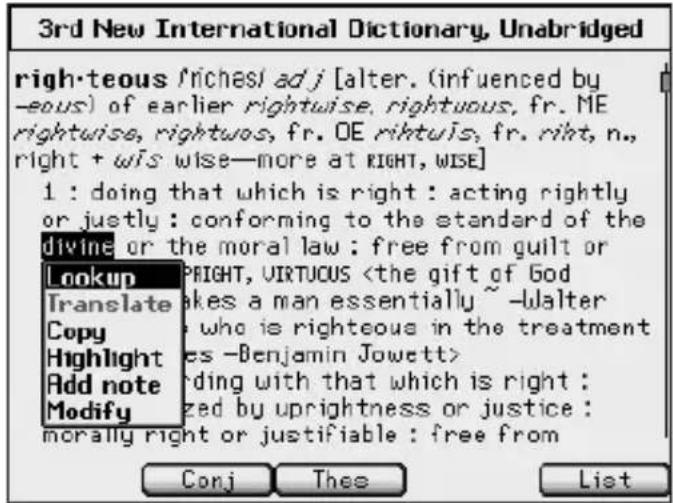 3rd New International Dictionary, Unabridged right-teous /riches/ adj [alter. (influenced by -eous) of earlier rightwise, rightuous, fr. ME rightwise, rightwos, fr. OE riftuis, fr. rint, n., right + wis wise—more at RIGHT, WISE] 1 : doing that which is right : acting rightly or justly : conforming to the standard of the divine or the moral law : free from guilt or Lookup Translate Copy Highlight Add note Modify RIGHT, VIRTUCUS ding with that which is right : zed by uprightness or justice : morally right or justifiable : free from Conj Thee List