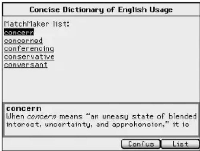 Concise Dictionary of English Usage MatchMaker list: concern concerned conferencing conservative conversant concern When concern means "an uneasy state of blended interest, uncertainty, and apprehension," it is Confus List