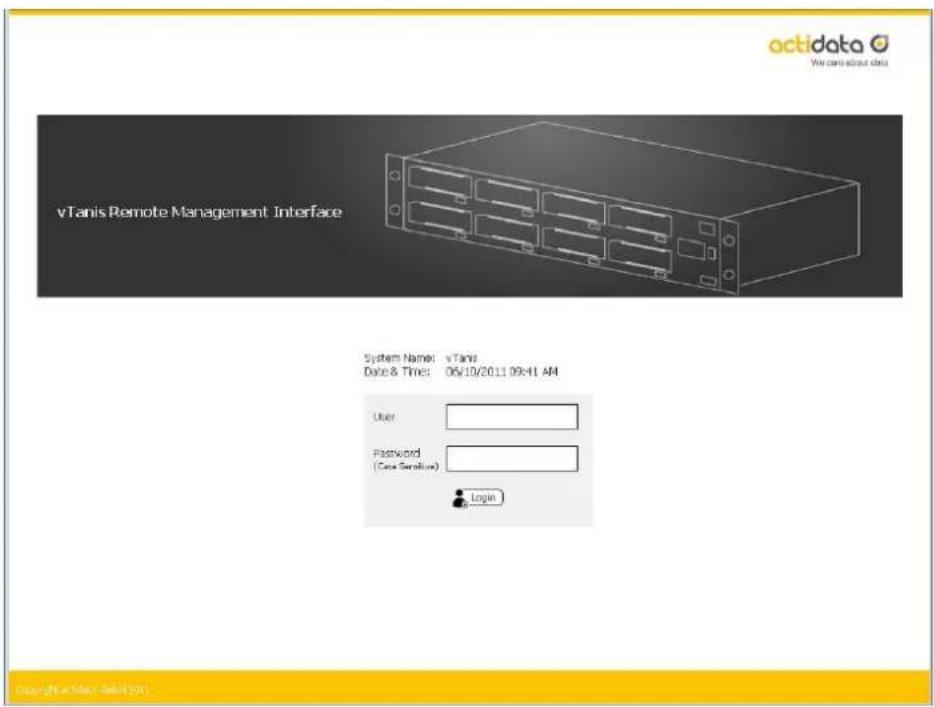 Actidata actiDisk vTanis RDX - Log in screen page - 1
