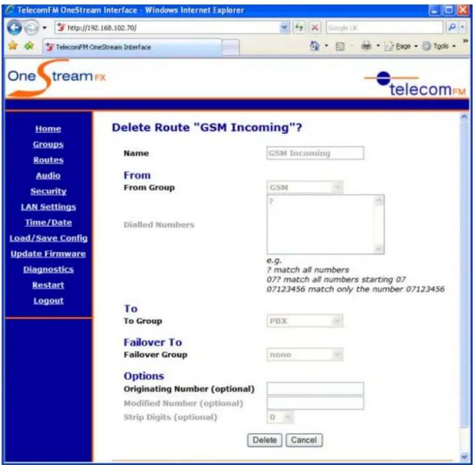 Imagicle OneStream G - Deleting A Route - 1