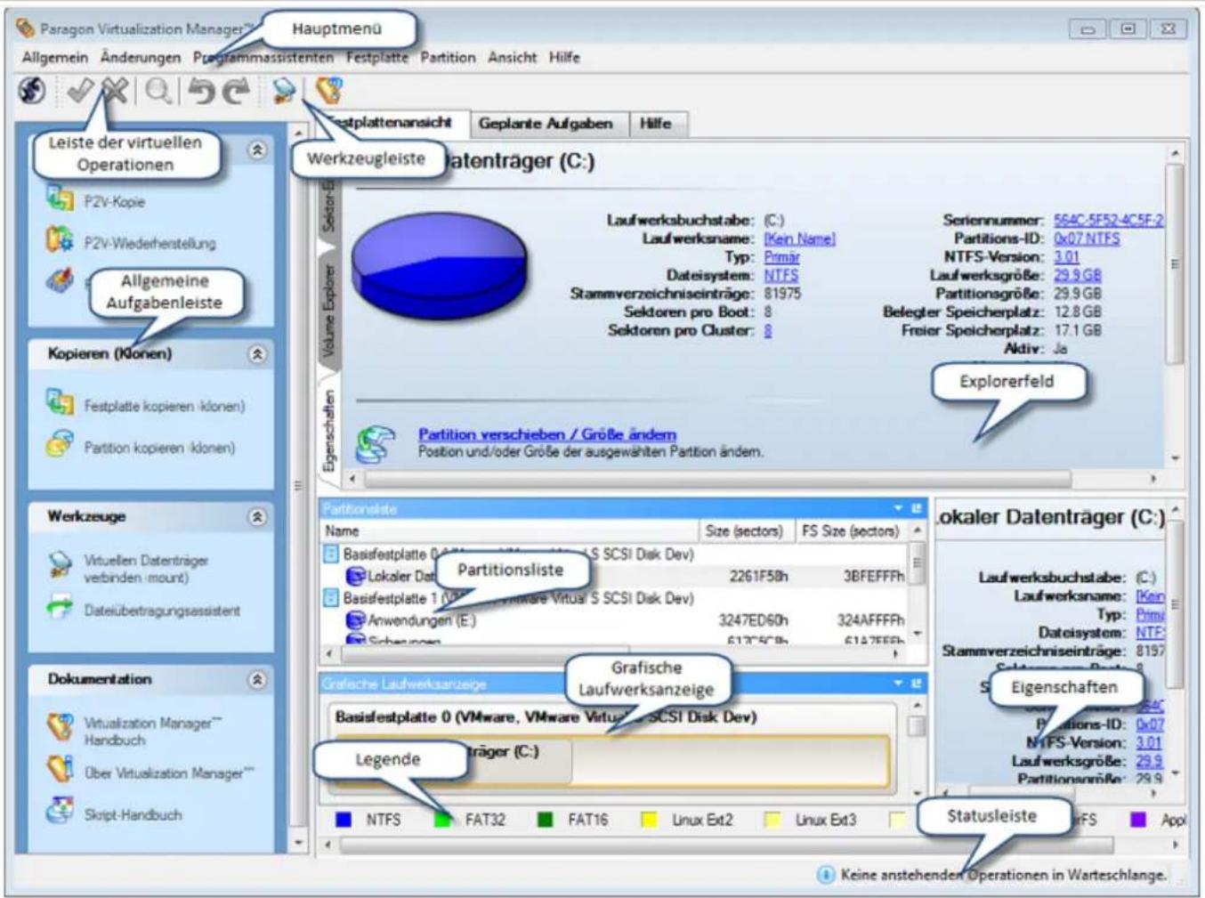Paragon Virtualization Manager 2010 - Das allgemeine Oberflächenlayout - 1