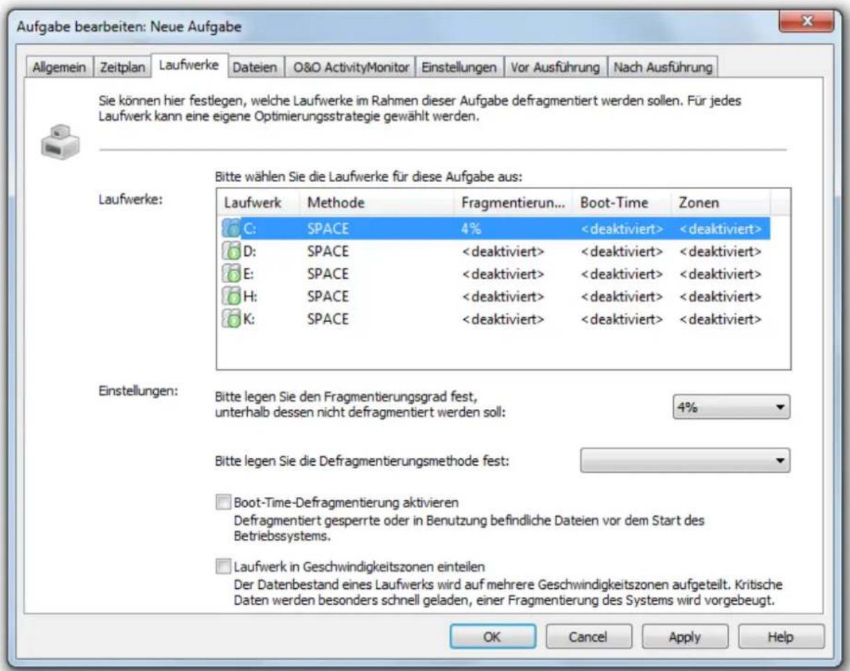 O&O Software Defrag15 Professional Edition - Laufwerke auswählen - 1