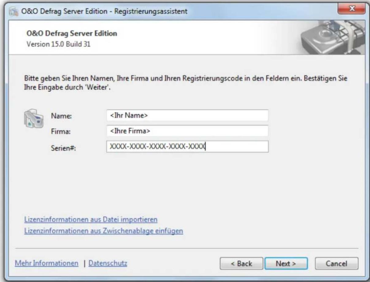 O&O Software Defrag15 Professional Edition - Lizenz eingeben - 1