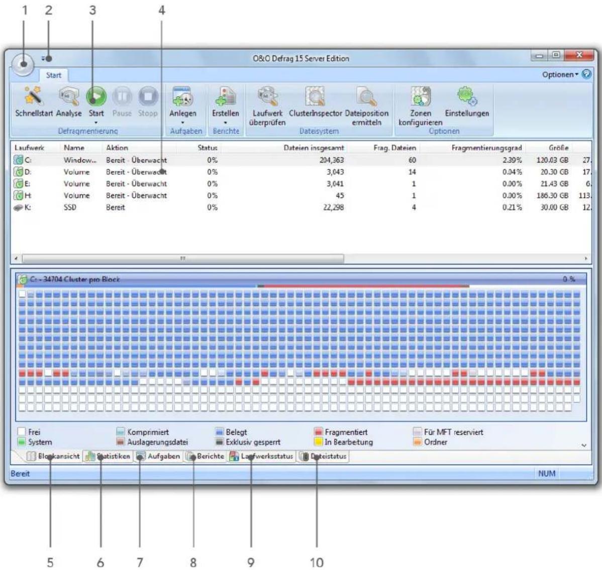 O&O Software Defrag 15 Server Edition - Benutzungsoberfläche - 1