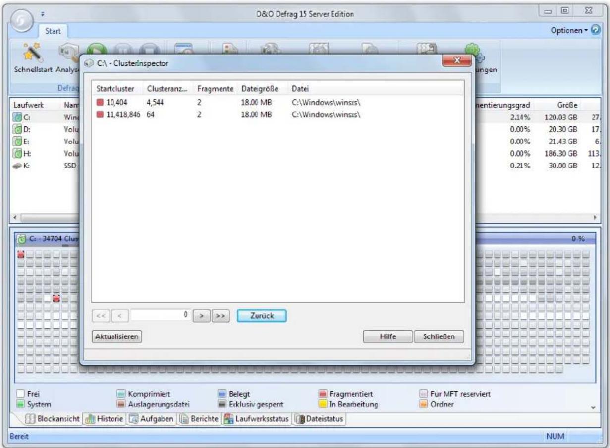 O&O Software Defrag 15 Server Edition - Dateilage anzeigen (Details) - 1