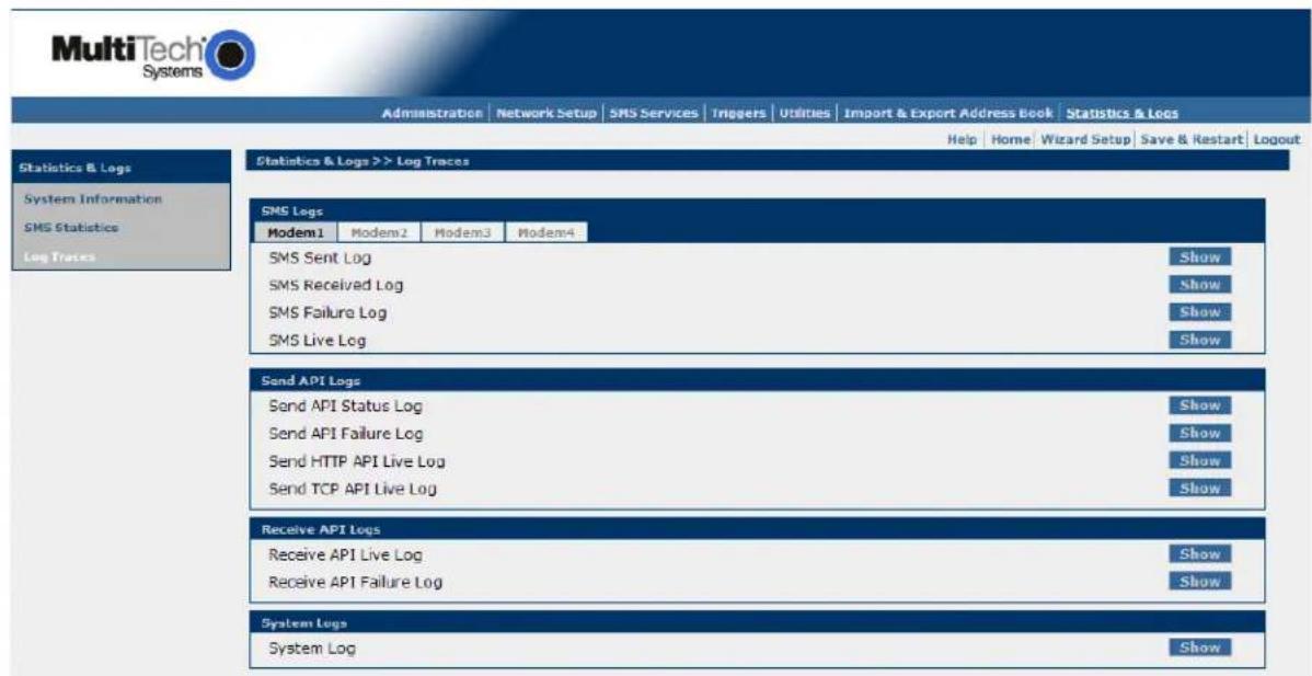 Multitech SF800-G-EU - Statistics & Logs > Log Traces - 1