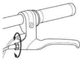 Technical line drawing of a mechanical clamp or lever mechanism with a circular motion indicator (no text or symbols)