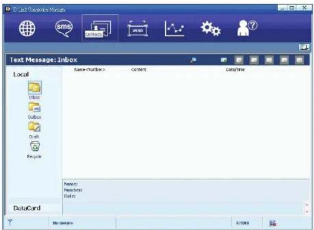 D Link Database Manager sms Contacts SMS Text Message: Inbox Local Inbox Outbox Draft Recycle DataCard Name: Member: Date: Date/Time No Device E:\1000
