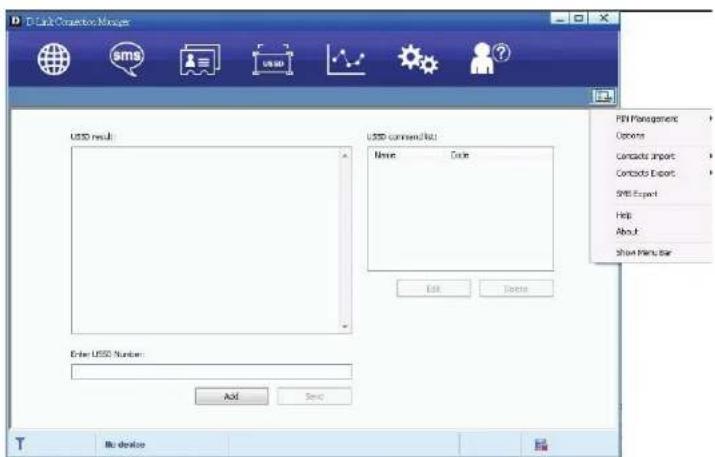 ID Link Connection Manager SMS USB result USB comment list: Name: Date Enter USB Number: Add Save FEN Management Options Contacts Import Contacts Export SMS Export Help About Show Menu Bar No device