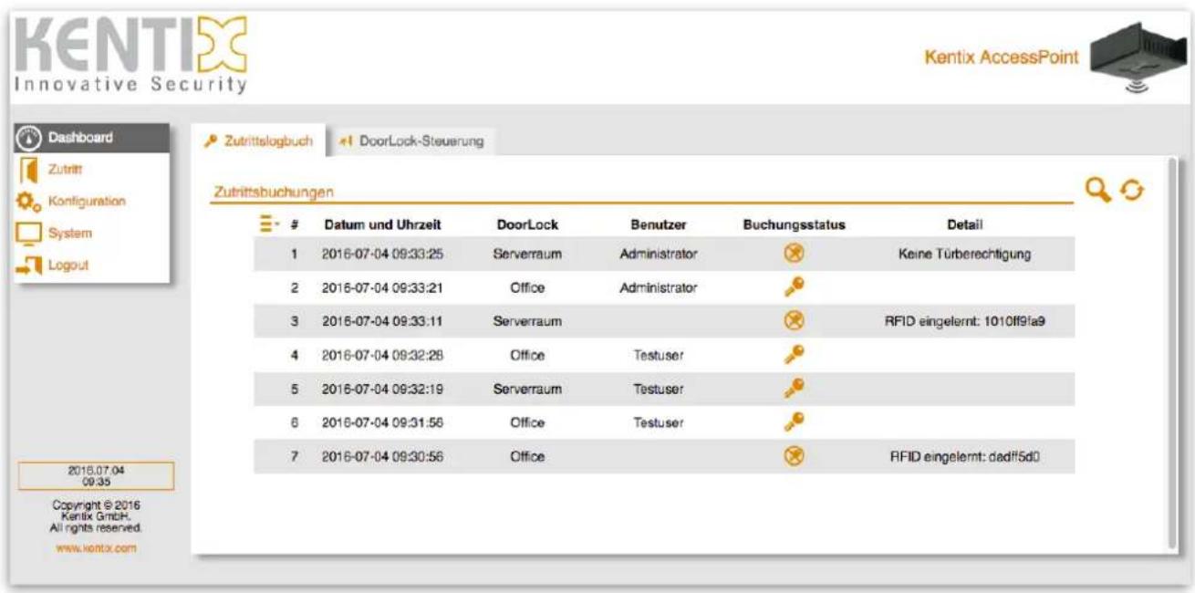 Kentix DoorLock-LE - Dashboard - Zutrittslogbuch - 1