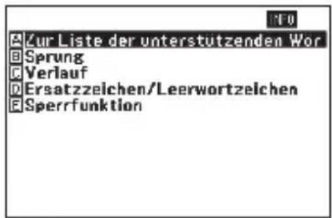 Zur Liste der unterstützenden Wor Sprung Verlauf Ersatzzeichen/Leerwortzelchen Sperrfunktion