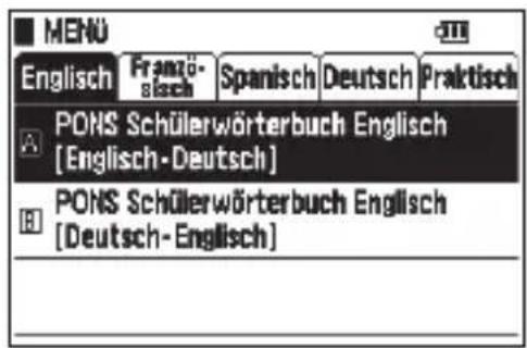 MENU Englisch Franzö- slosch Spanisch Deutsch Praktisch PONS Schülerwörterbuch Englisch [Englisch-Deutsch] PONS Schülerwörterbuch Englisch [Deutsch-Englisch]