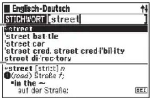 Englisch-Deutsch STICHWORT [street] street 'street bat tle 'street car 'street cred. street cred-l'bil lty street di'rectory -street [strict] n (road) Straße f; -in the ~ auf der Straße;