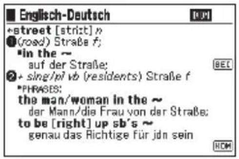 Englisch-Deutsch •street [strist] n ①(road) Straße f; •in the ~ auf der Straße: ②+ sing/pf vb (residents) Straße f •PHRASES: the man/woman in the ~ der Mann/die Frau von der Straße: to be [right] up sb's ~ genau das Richtige für jdn sein