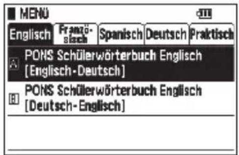 MENU Englisch Franzö- lasch Spanisch Deutsch Praktisch PONS Schülerwörterbuch Englisch [Englisch-Deutsch] PONS Schülerwörterbuch Englisch [Deutsch-Englisch]