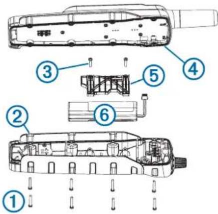 Technical diagram of a device with numbered parts, likely illustrating internal components and assembly steps.