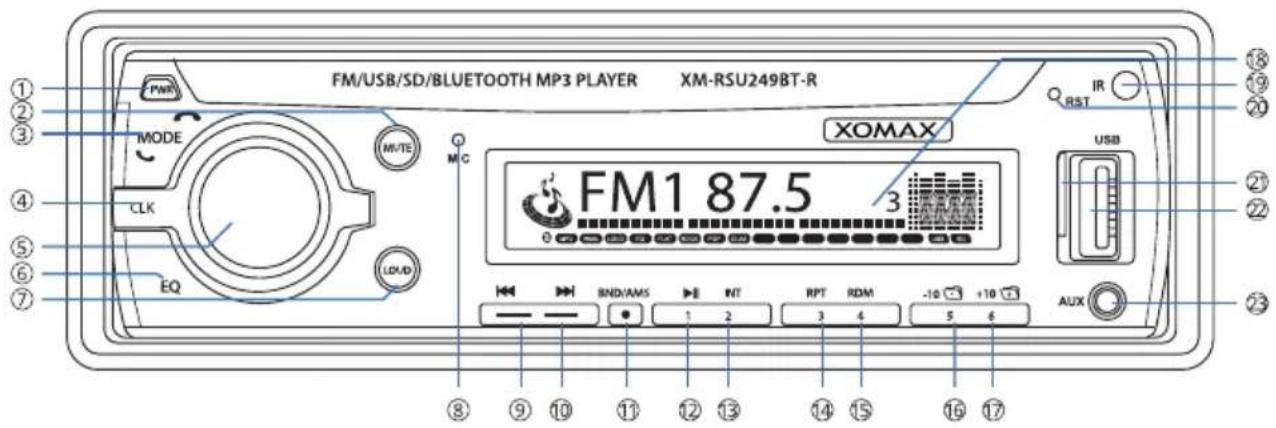 Xomax XM-RSU249BT-R - Bedienelemente am Autoradio - 1