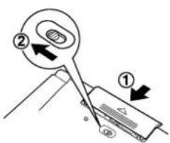 Diagram showing a device with labeled parts and directional arrows, likely illustrating a mechanical or electrical component.