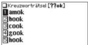 Kreuzworträtsel [??ok] 1 amok 2 book 3 cook 4 gook 5 hook