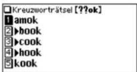 Kreuzworträtsel [??ok] 1 amok 2 book 3 cook 4 hook 5 kook