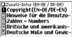 □ Zusatz-Infos (EN-DE / DE-EN) 1 Copyright (EN-DE/DE-EN) 2 Hinweise für die Benutzu-- 3 Zahlen - Numbers 4 Britische und amerikanis-- 5 Deutsche Maße und Gewic--
