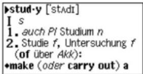 stud·y ['stAdI] I s 1. auch PI Studium n 2. Studie f, Untersuchung f (of über Akk): •make (oder carry out) a